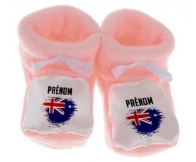 Chausson bébé Drapeau effet pinceau Îles Heard et Mcdonald avec prénom de couleur Rose