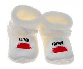 Chausson bébé Drapeau effet pinceau Indonésie avec prénom de couleur Blanc