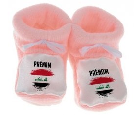 Chausson bébé Drapeau effet pinceau Irak avec prénom de couleur Rose