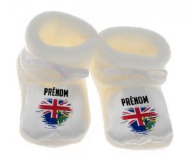 Chausson bébé Drapeau effet pinceau Îles Pitcairn avec prénom de couleur Blanc