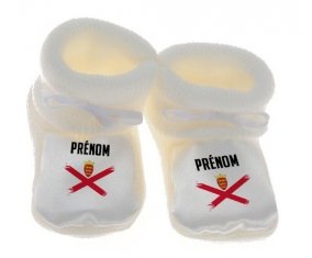 Chausson bébé Drapeau effet pinceau Île à Jersey avec prénom de couleur Blanc