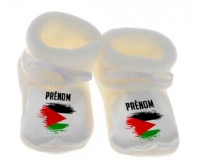 Chausson bébé Drapeau effet pinceau Jordan avec prénom de couleur Blanc