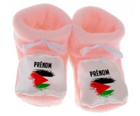 Chausson bébé Drapeau effet pinceau Jordan avec prénom de couleur Rose