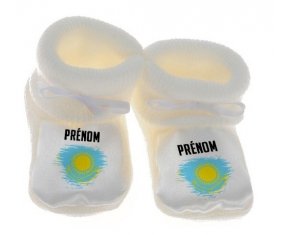 Chausson bébé Drapeau effet pinceau Kazakhstan avec prénom de couleur Blanc