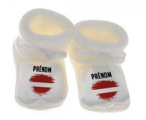 Chausson bébé Drapeau effet pinceau Lettonie avec prénom de couleur Blanc