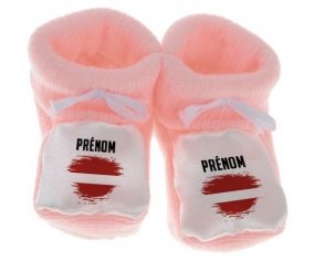 Chausson bébé Drapeau effet pinceau Lettonie avec prénom de couleur Rose