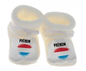 Chausson bébé Drapeau effet pinceau Luxembourg avec prénom