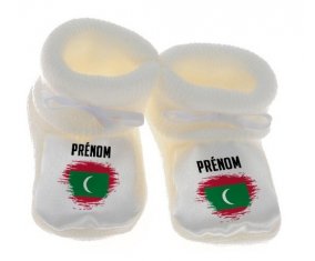 Chausson bébé Drapeau effet pinceau Maldives avec prénom
