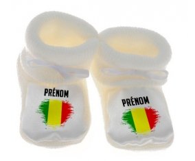 Chausson bébé Drapeau effet pinceau Mali avec prénom de couleur Blanc
