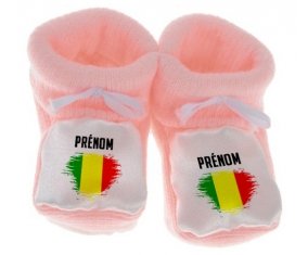 Chausson bébé Drapeau effet pinceau Mali avec prénom de couleur Rose
