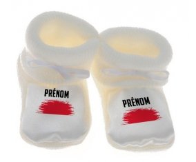 Chausson bébé Drapeau effet pinceau Monaco avec prénom de couleur Blanc