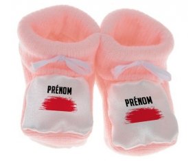 Chausson bébé Drapeau effet pinceau Monaco avec prénom de couleur Rose