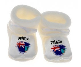 Chausson bébé Drapeau effet pinceau Montserrat avec prénom de couleur Blanc