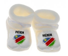Chausson bébé Drapeau effet pinceau Namibie avec prénom de couleur Blanc