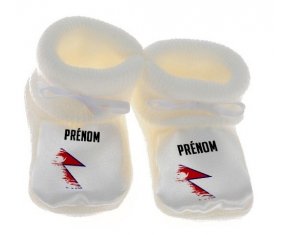 Chausson bébé Drapeau effet pinceau Népal avec prénom de couleur Blanc