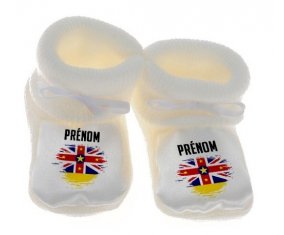 Chausson bébé Drapeau effet pinceau Niue avec prénom de couleur Blanc