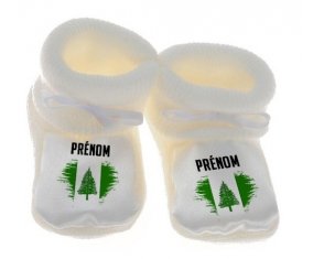 Chausson bébé Drapeau effet pinceau l'ile de Norfolk avec prénom de couleur Blanc