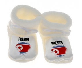 Chausson bébé Drapeau effet pinceau Irlande du Nord avec prénom de couleur Blanc