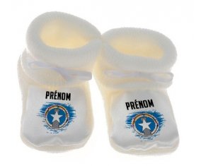 Chausson bébé Drapeau effet pinceau Corée du Nord avec prénom de couleur Blanc