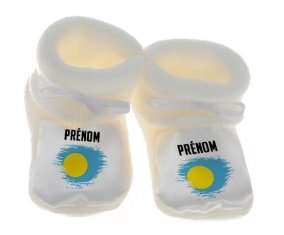 Chausson bébé Drapeau effet pinceau Palau avec prénom de couleur Blanc