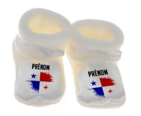 Chausson bébé Drapeau effet pinceau Panama avec prénom de couleur Blanc
