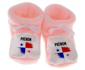 Chausson bébé Drapeau effet pinceau Panama avec prénom de couleur Rose