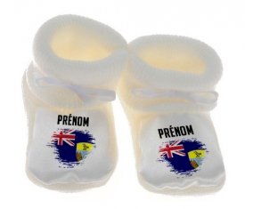 Chausson bébé Drapeau effet pinceau Sainte-Hélène avec prénom de couleur Blanc