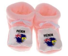 Chausson bébé Drapeau effet pinceau Sainte-Hélène avec prénom de couleur Rose