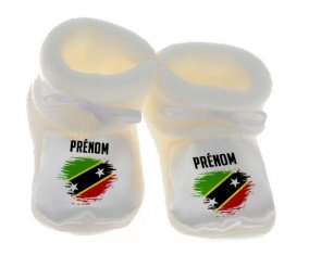 Chausson bébé Drapeau effet pinceau Saint-Christophe-et-Niévès avec prénom de couleur Blanc