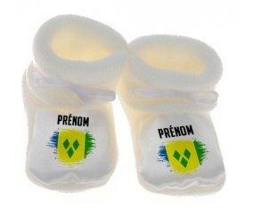 Chausson bébé Drapeau effet pinceau Saint-Vincent-et-les-Grenadines avec prénom de couleur Blanc