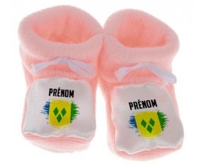 Chausson bébé Drapeau effet pinceau Saint-Vincent-et-les-Grenadines avec prénom de couleur Rose