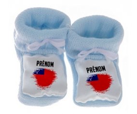 Chausson bébé Drapeau effet pinceau Samoa avec prénom de couleur Bleu