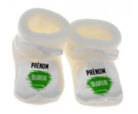 Chausson bébé Drapeau effet pinceau Arabie Saoudite avec prénom de couleur Blanc