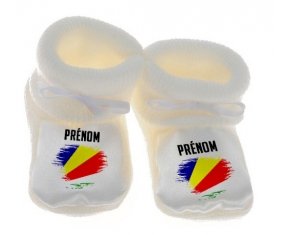 Chausson bébé Drapeau effet pinceau les Seychelles avec prénom de couleur Blanc