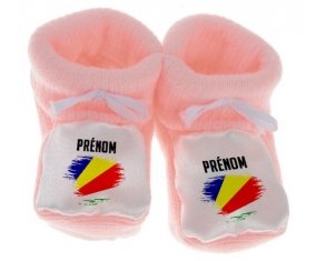 Chausson bébé Drapeau effet pinceau les Seychelles avec prénom de couleur Rose