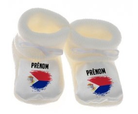 Chausson bébé Drapeau effet pinceau Sint Maarten avec prénom de couleur Blanc