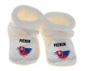 Chausson bébé Drapeau effet pinceau Slovaquie avec prénom de couleur Blanc