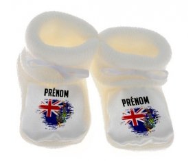Chausson bébé Drapeau effet pinceau Géorgie du Sud et les Îles Sandwich du Sud avec prénom de couleur Blanc