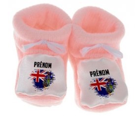 Chausson bébé Drapeau effet pinceau Géorgie du Sud et les Îles Sandwich du Sud avec prénom de couleur Rose