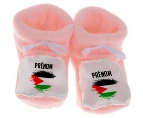 Chausson bébé Drapeau effet pinceau État de Palestine avec prénom de couleur Rose