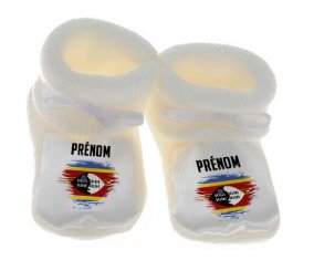 Chausson bébé Drapeau effet pinceau Swaziland avec prénom de couleur Blanc