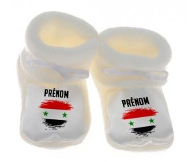 Chausson bébé Drapeau effet pinceau République arabe syrienne avec prénom de couleur Blanc
