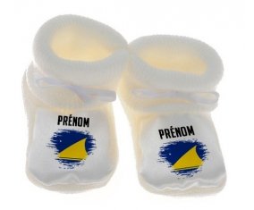 Chausson bébé Drapeau effet pinceau Tokelau avec prénom de couleur Blanc