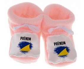 Chausson bébé Drapeau effet pinceau Tokelau avec prénom de couleur Rose
