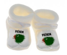 Chausson bébé Drapeau effet pinceau Turkménistan avec prénom de couleur Blanc