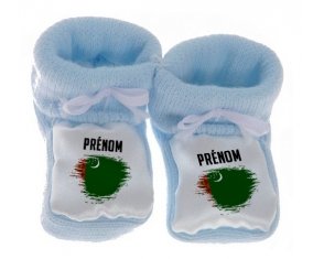 Chausson bébé Drapeau effet pinceau Turkménistan avec prénom de couleur Bleu