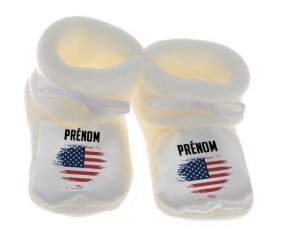 Chausson bébé Drapeau effet pinceau États-Unis des îles mineures éloignées avec prénom de couleur Blanc
