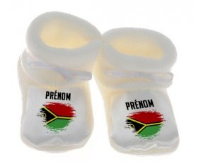 Chausson bébé Drapeau effet pinceau Vanuatu avec prénom de couleur Blanc