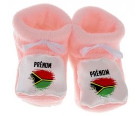 Chausson bébé Drapeau effet pinceau Vanuatu avec prénom de couleur Rose