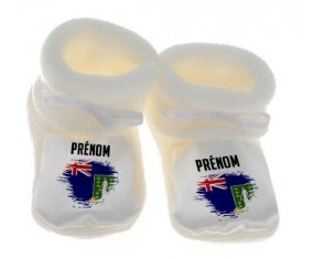 Chausson bébé Drapeau effet pinceau Les iles vierges avec prénom de couleur Blanc